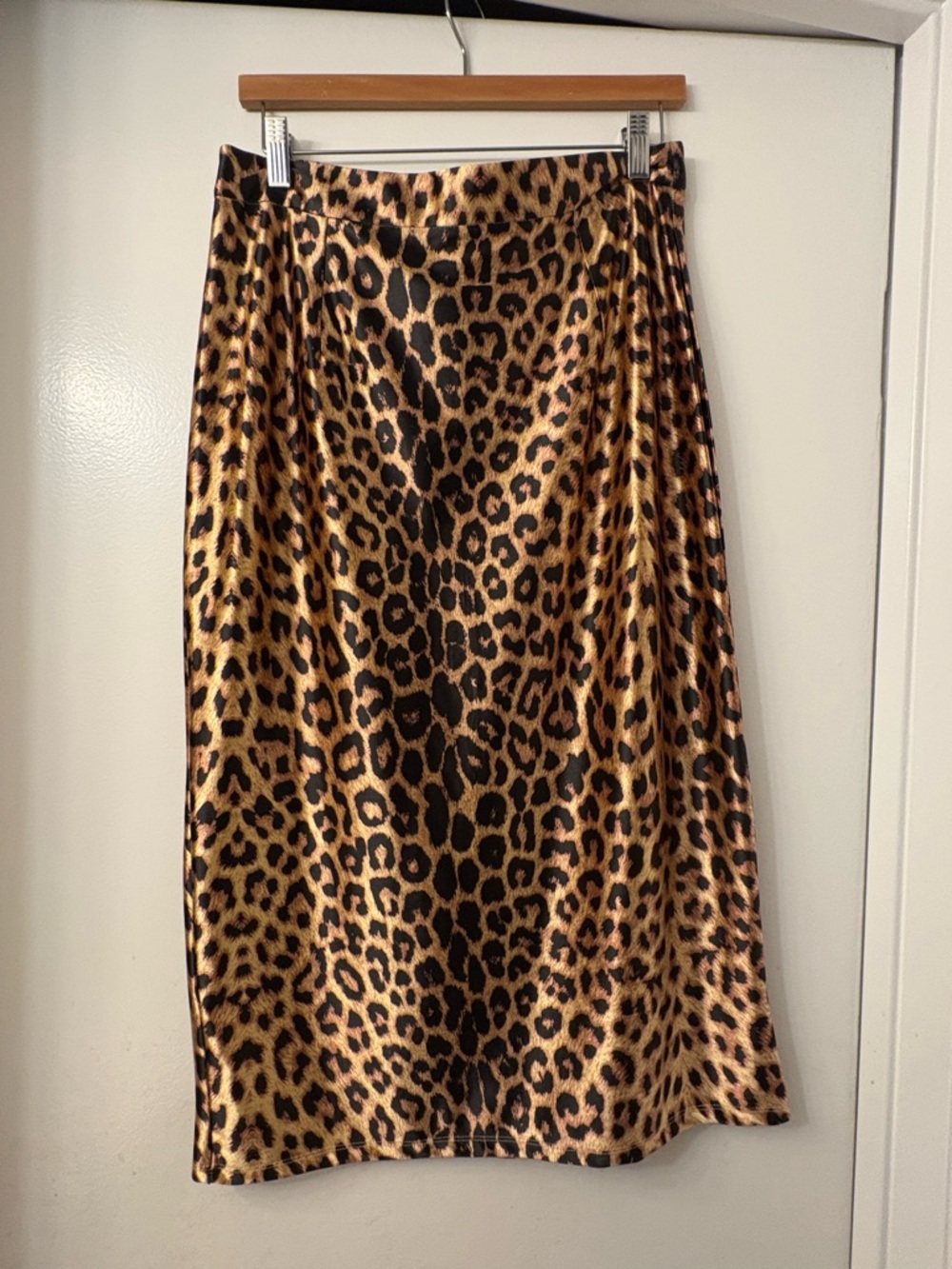 Leopard Print Satin Midi Skirt - Black & Brown